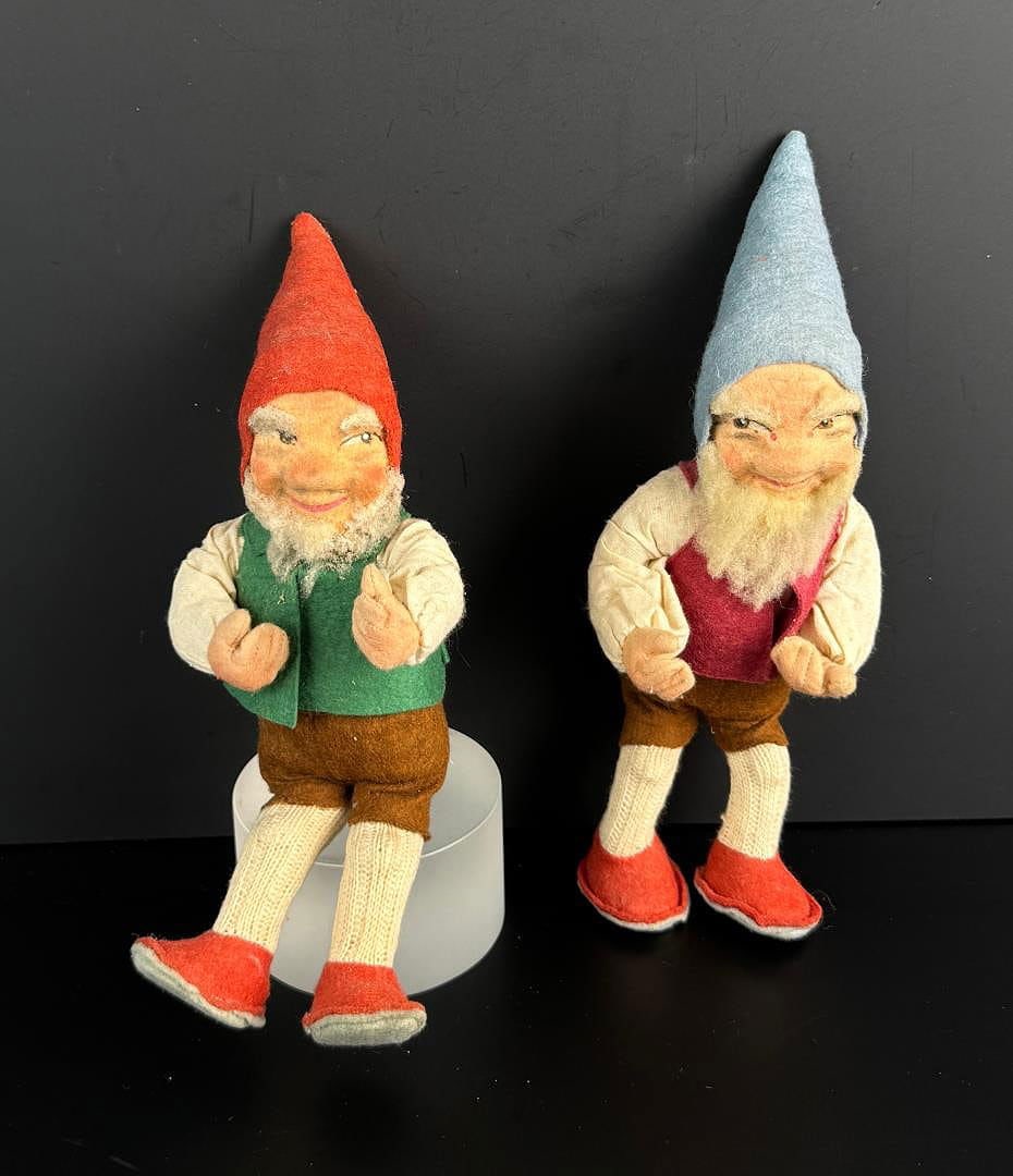 Antique German Steiff Style Felt Gnomes: Early German factory made.