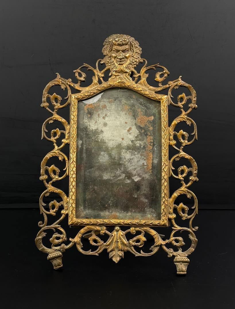 Rococo Style Framed Mirror Bacchus North Wind: Measures 13 3/4" by 9 1/4"