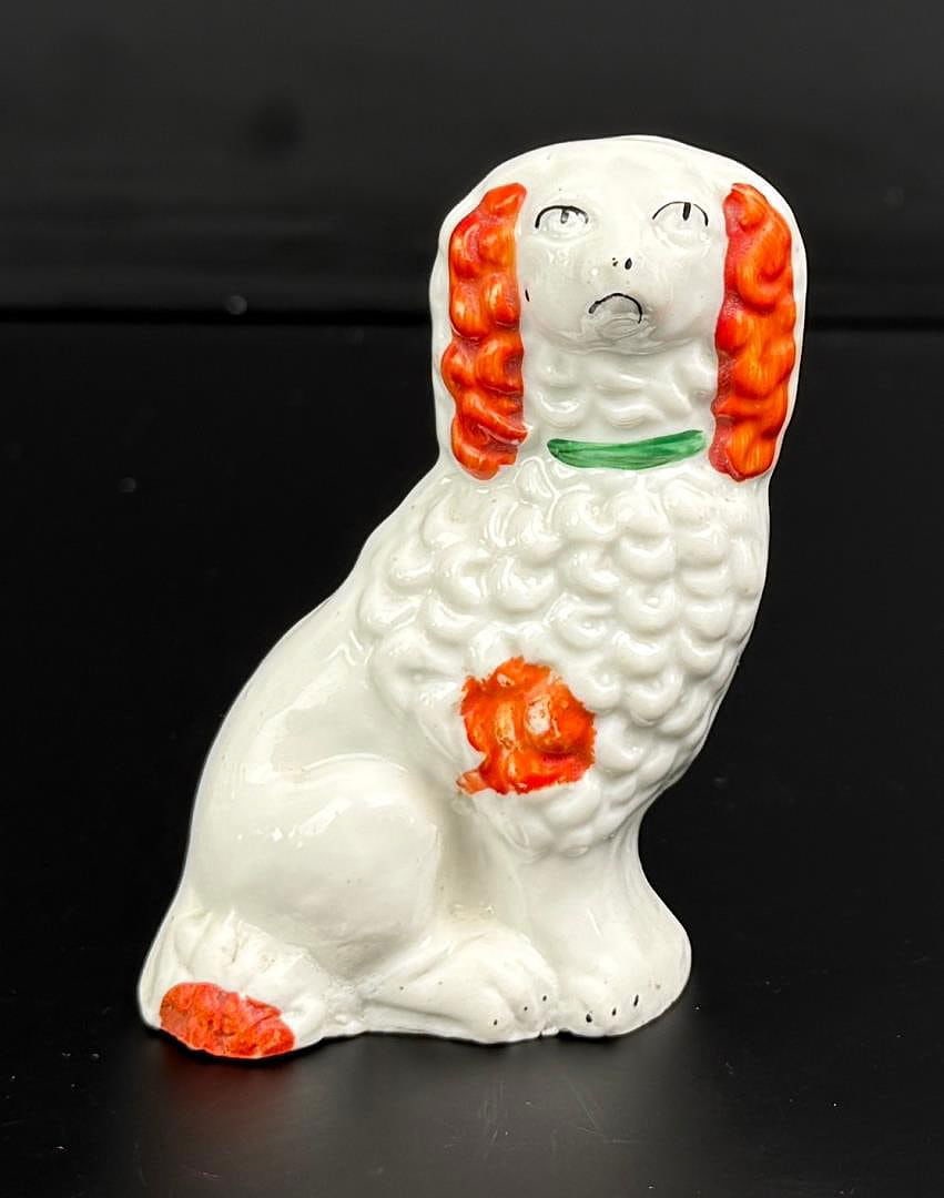 Antique Staffordshire Dog: Measures 3 1/4" by 2 1/2" by 1 1/2"