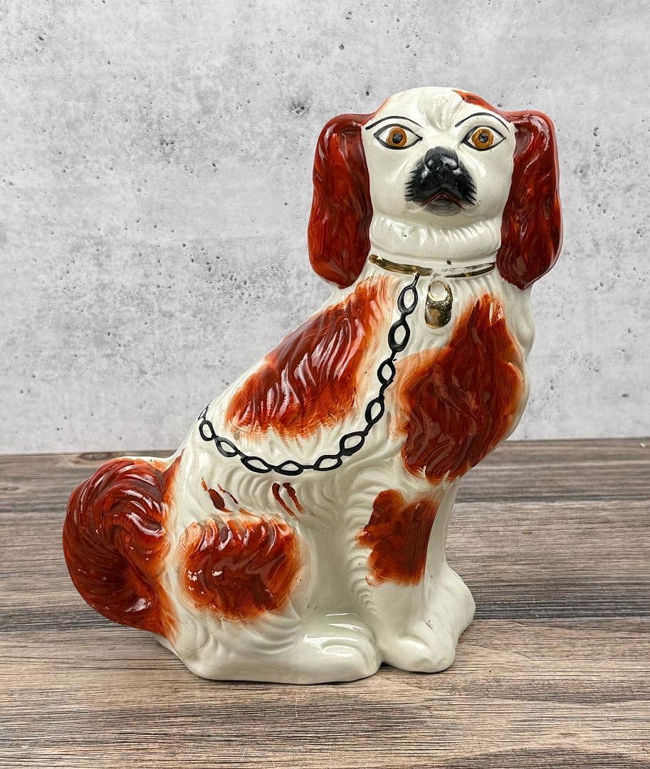 Staffordshire Porcelain Spaniel Dog: 4 1/8" by 9" by 10 1/4"
