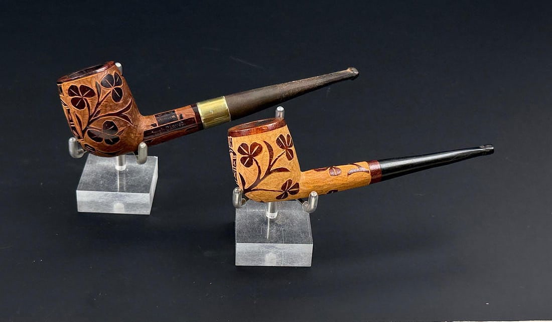 Kapp & Peterson Irish Shamrock Tobacco Pipes: Largest is 6 1/2" long.