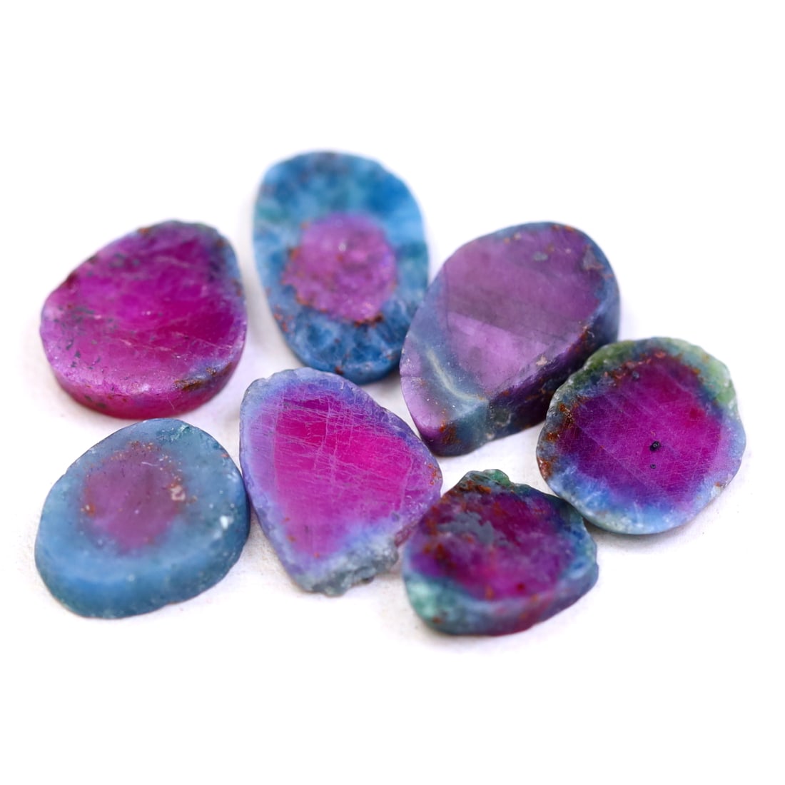 7.06Ct Group of Natural Bi-Color Ruby Slice Lot (OT4839): Ksmith Jewels Global Welcome to our auction house, today auction brought to you by Ksmith Jewels Global based in Penang, Malaysia specialize in all kinds of opal and color gemstone both in manufacturi