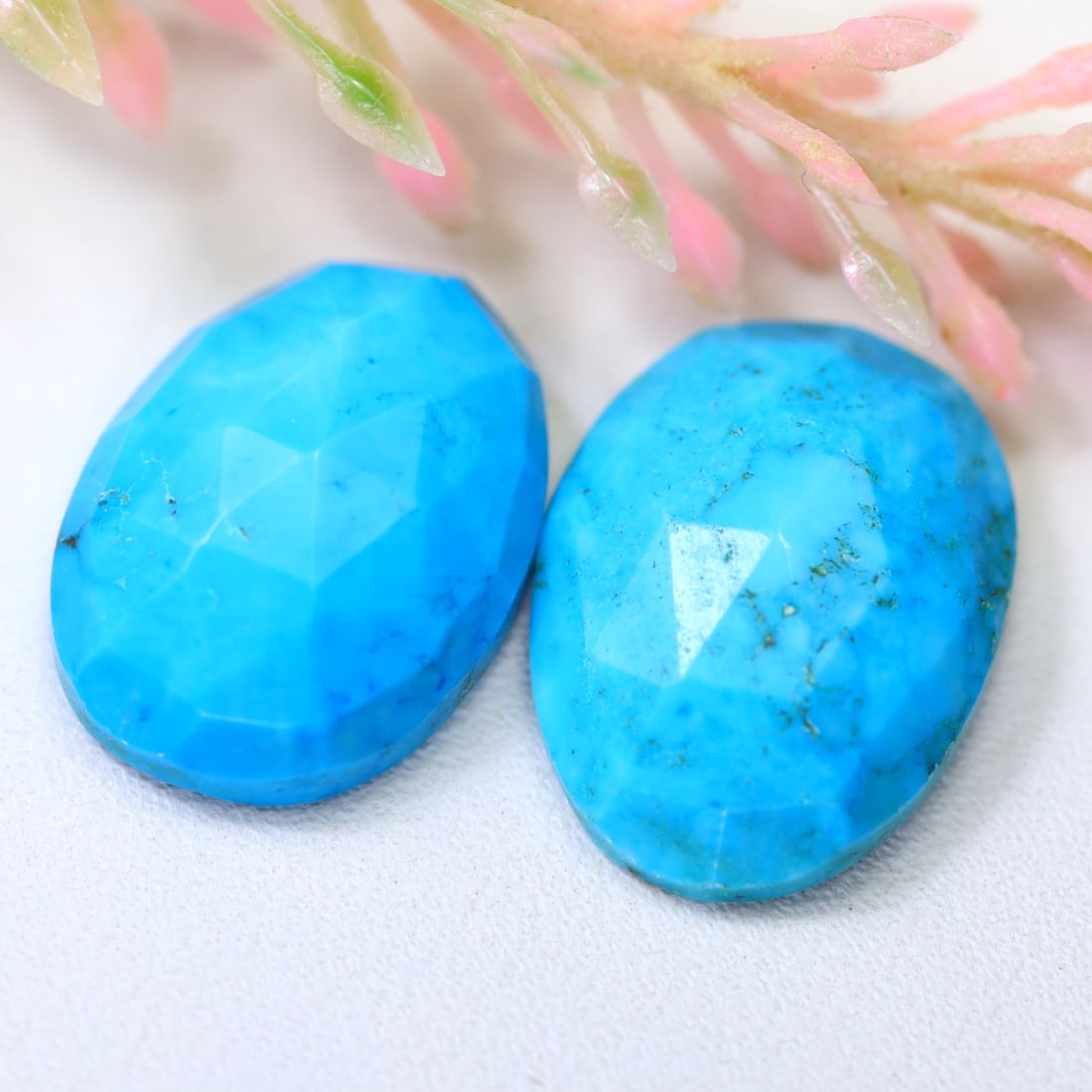 14.92Ct Natural Tibetan Turquoise - Tibetan Gemstone - Rose Cut Freeform Pair (1 of 3)