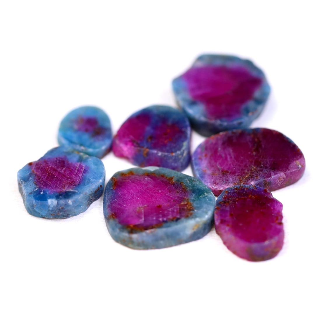 9.57Ct Group of Natural Bi-Color Ruby Slice Lot (OT4903): Ksmith Jewels Global Welcome to our auction house, today auction brought to you by Ksmith Jewels Global based in Penang, Malaysia specialize in all kinds of opal and color gemstone both in manufacturi