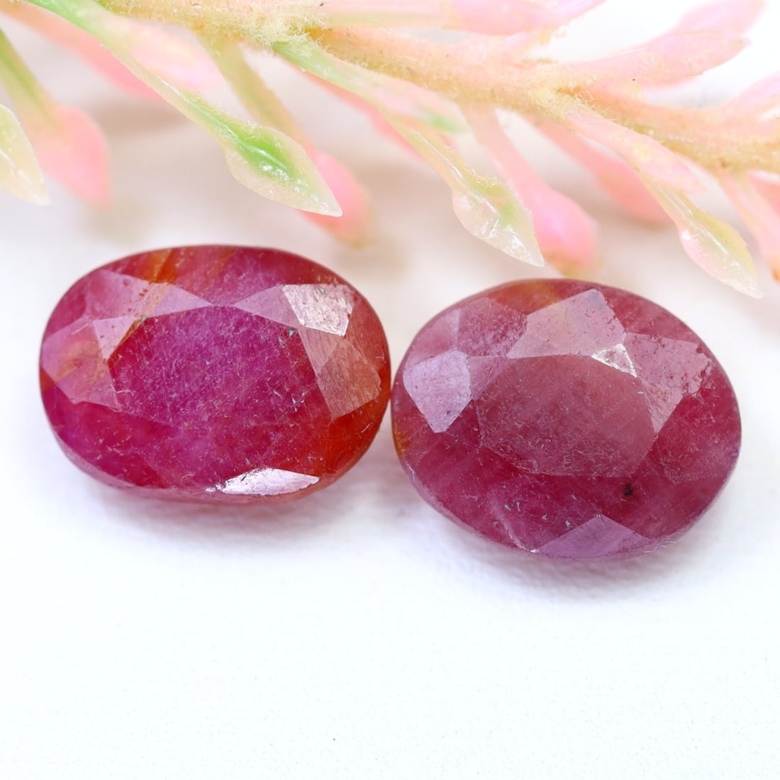 8.62Ct Natural Unheated Pinkish Red Ruby Pair - Mozambique Gemstone - Oval Faceted (OT3789) (1 of 2)