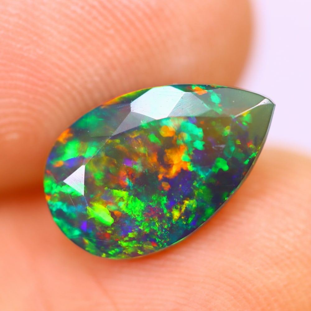1.85Ct Welo Black Opal Polished - Ethiopian Opal - Pear Faceted (1 of 7)