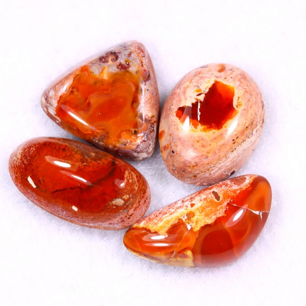 20.87Ct Group of 4 Mexican Fire Opal - Mexican Opal - Cabochon: Ksmith Jewels Global Welcome to our auction house, today auction brought to you by Ksmith Jewels Global based in Penang, Malaysia specialize in all kinds of opal and color gemstone both in manufacturi