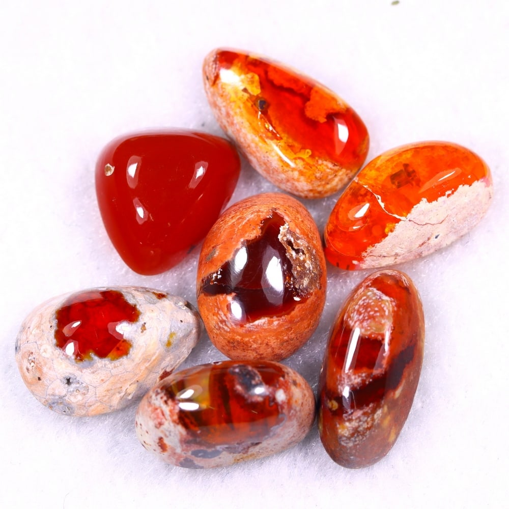 18.11Ct Group of 7 Mexican Fire Opal - Mexican Opal - Cabochon: Ksmith Jewels Global Welcome to our auction house, today auction brought to you by Ksmith Jewels Global based in Penang, Malaysia specialize in all kinds of opal and color gemstone both in manufacturi