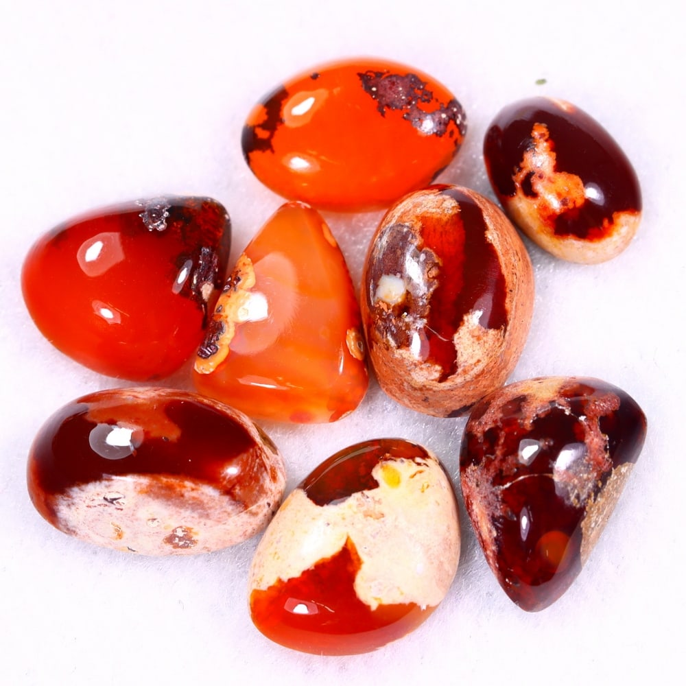 25.20Ct Group of 8 Mexican Fire Opal - Mexican Opal - Cabochon: Ksmith Jewels Global Welcome to our auction house, today auction brought to you by Ksmith Jewels Global based in Penang, Malaysia specialize in all kinds of opal and color gemstone both in manufacturi