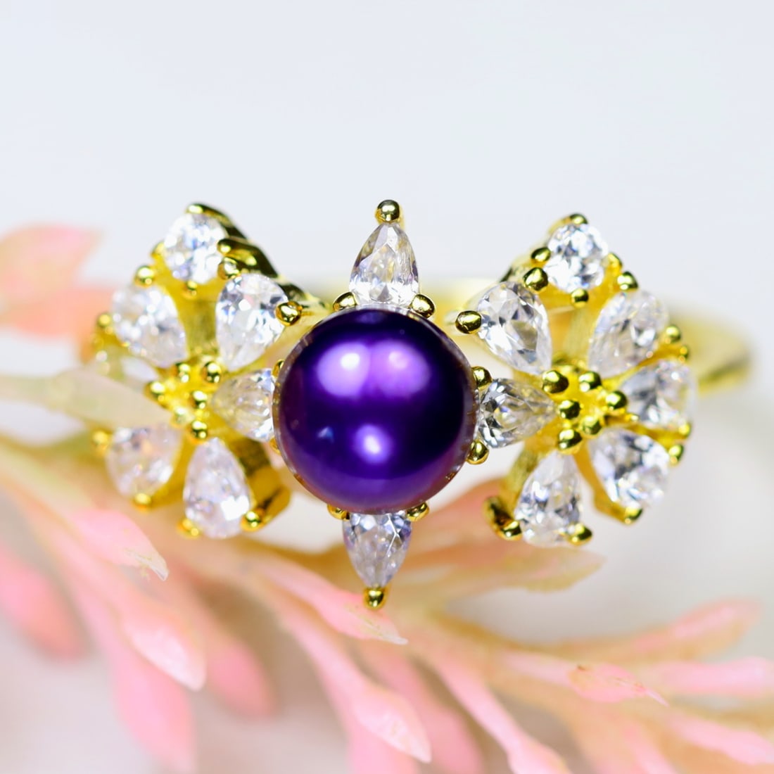 Total Weight of 13.83Ct Natural Purple Pearl & Cubic Zirconia Ring 925 Sterling Silver Size 6.75 (1 of 6)