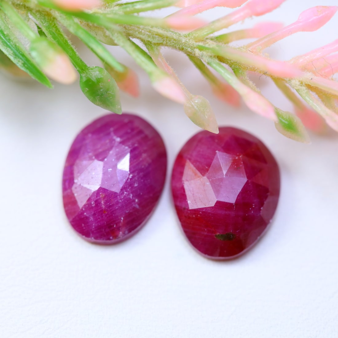 Ruby 12.27Ct Natural Rose Cut Pinkish Red Ruby Slices Pair 12.6x 10.2x 4.8mm OT6586 (1 of 2)