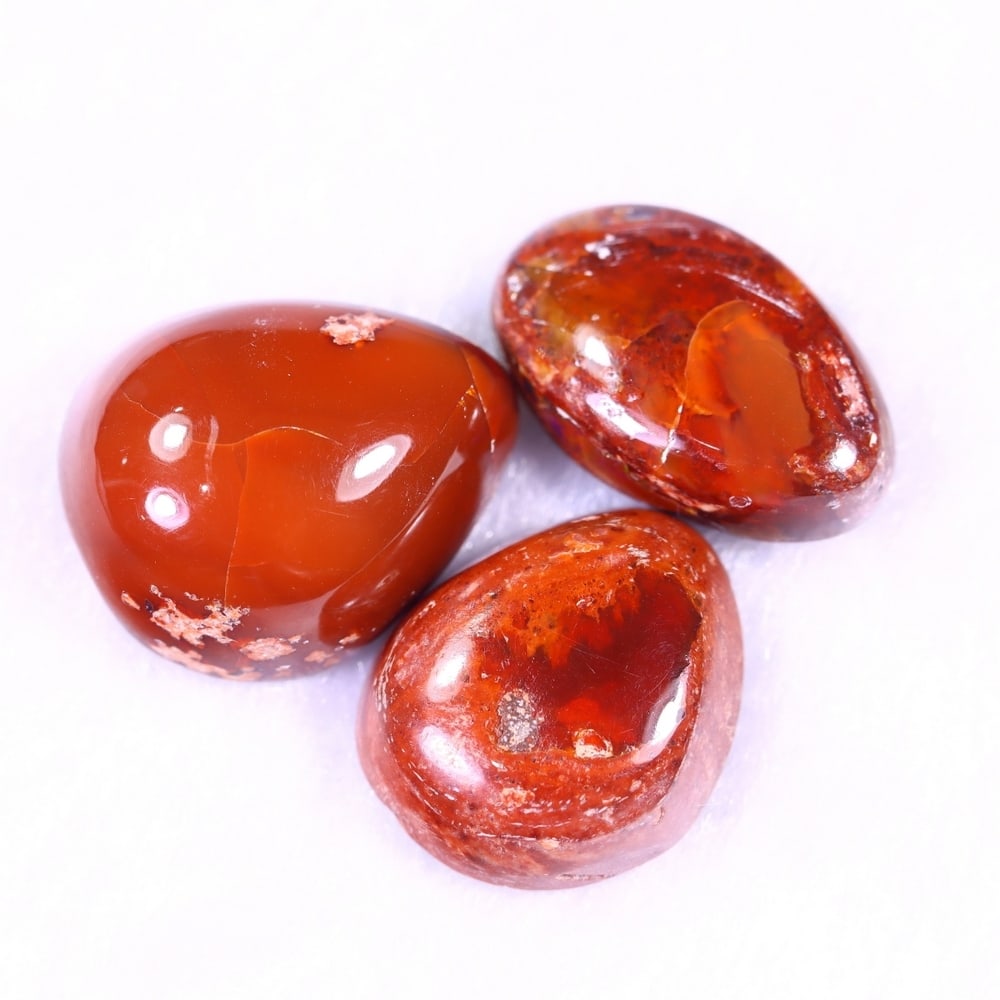 21.21Ct Group of 3 Mexican Fire Opal - Mexican Opal - Cabochon: Ksmith Jewels Global Welcome to our auction house, today auction brought to you by Ksmith Jewels Global based in Penang, Malaysia specialize in all kinds of opal and color gemstone both in manufacturi