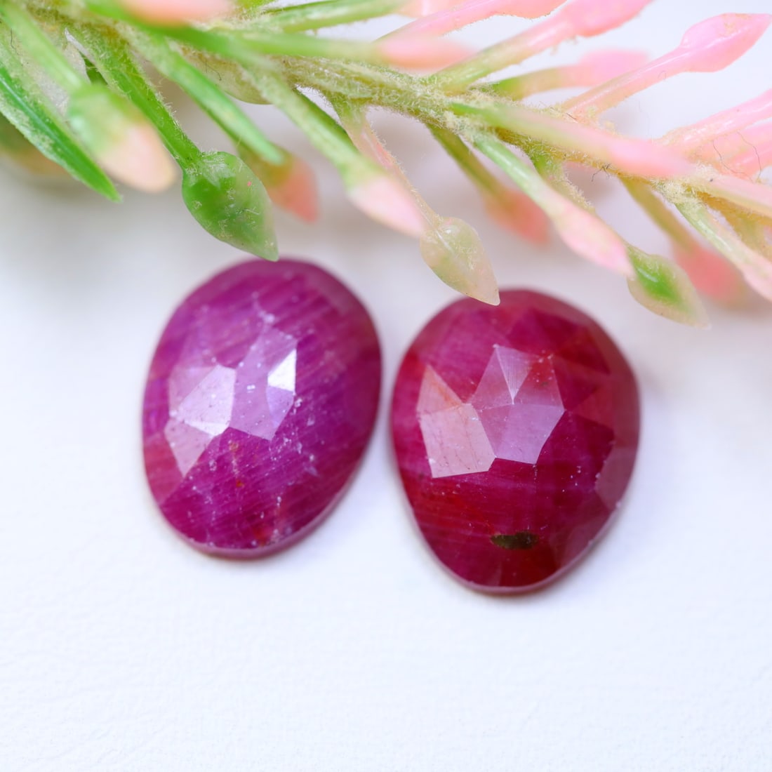 Ruby 12.27Ct Natural Rose Cut Pinkish Red Ruby Slices Pair 12.6x 10.2x 4.8mm OT6586 (1 of 2)
