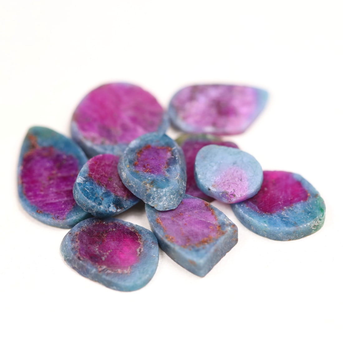 21.23Ct Group of Natural Bi-Color Ruby Slice Lot OT6897: Ksmith Jewels Global Welcome to our auction house, today auction brought to you by Ksmith Jewels Global based in Penang, Malaysia specialize in all kinds of opal and color gemstone both in manufacturi