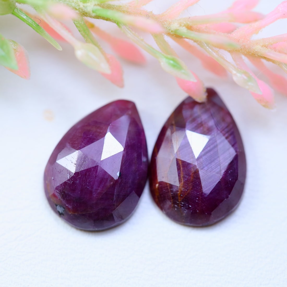 Ruby 11.87Ct Natural Rose Cut Pinkish Red Ruby Slices Pair 14x10x4.3mm OT6587 (1 of 2)