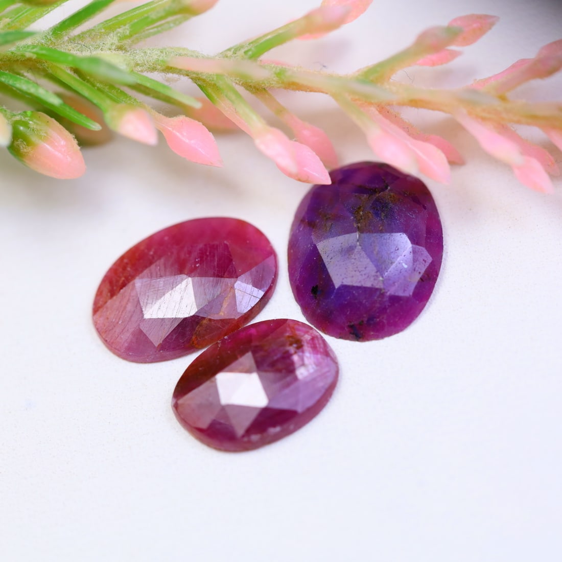 Ruby 9.30Ct Natural Rose Cut Pinkish Red Ruby Slices 3 Pcs (OT6654) (1 of 2)