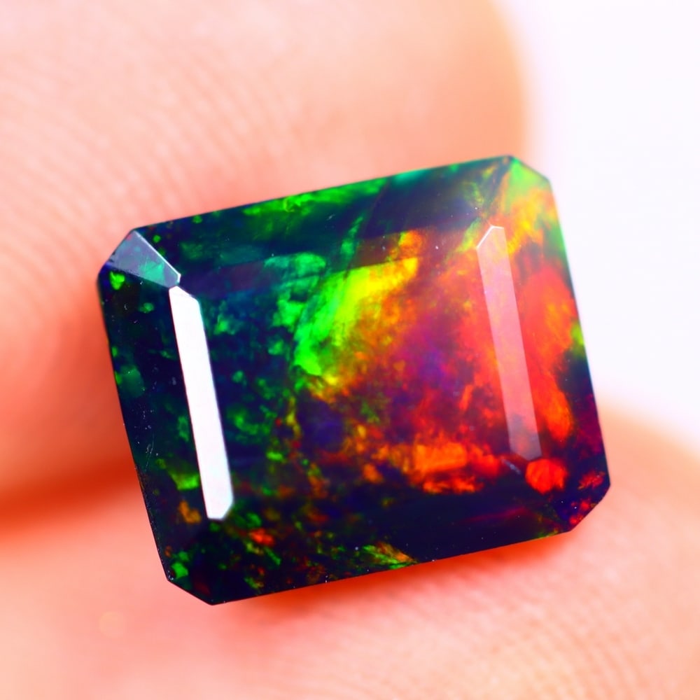 1.99Ct Welo Black Opal Polished - Ethiopian Opal - Rectangle Faceted (1 of 6)