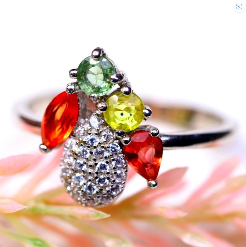 Total Weight of 14.25Ct Natural MultiColor Sapphire Ring 925 Sterling Silver Size 8 (OT6703) (1 of 2)