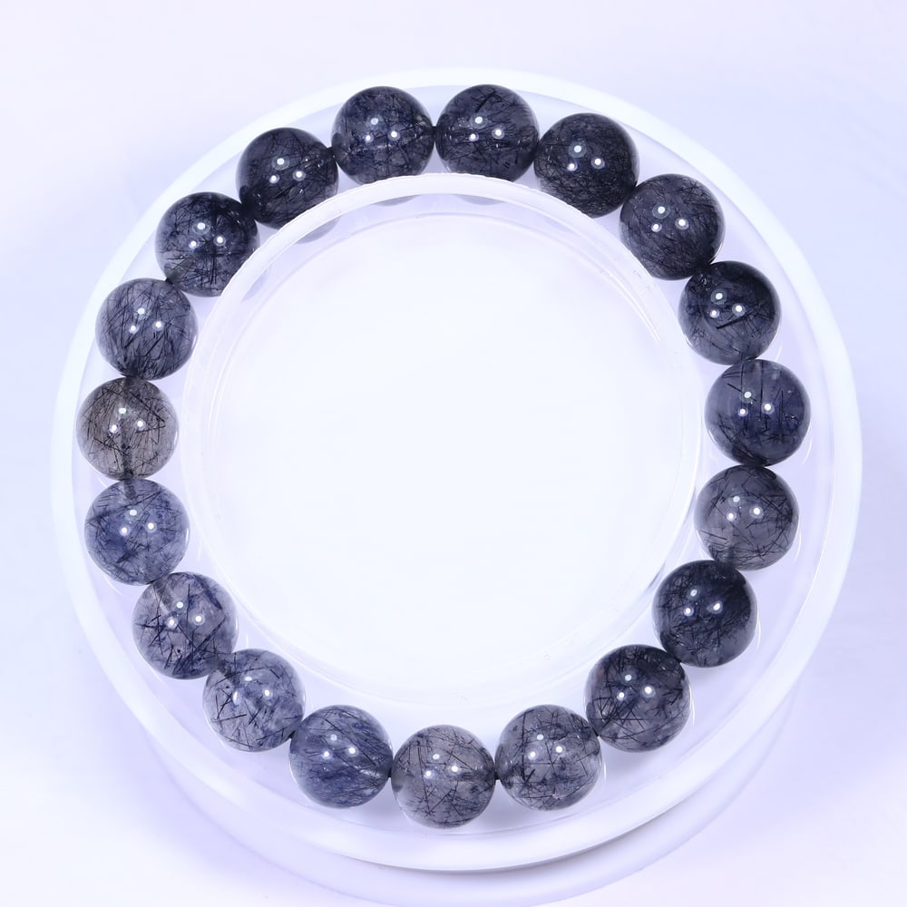 27.90g Black Rutiled Quartz Bracelet - Polished Beads (1 of 2)