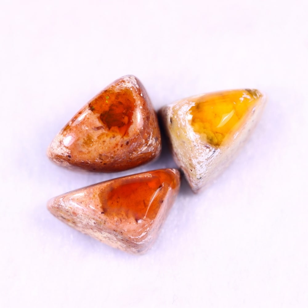 20.63Ct Group of 3 Mexican Fire Opal - Mexican Opal - Cabochon: Ksmith Jewels Global Welcome to our auction house, today auction brought to you by Ksmith Jewels Global based in Penang, Malaysia specialize in all kinds of opal and color gemstone both in manufacturi