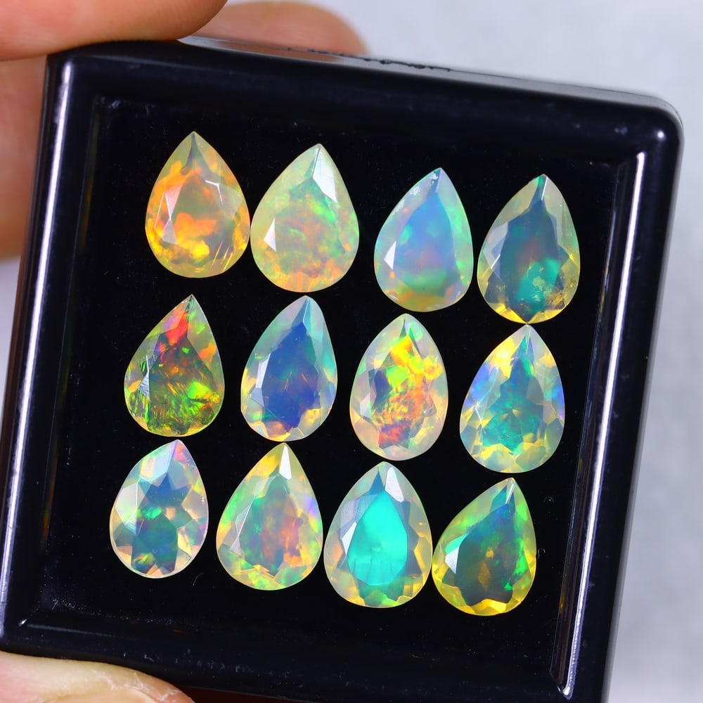 10.54Ct Welo Opal Lot - Ethiopian Opal - Pear Faceted: Ksmith Jewels Global Welcome to our auction house, today auction brought to you by Ksmith Jewels Global based in Penang, Malaysia specialize in all kinds of opal and color gemstone both in manufacturi