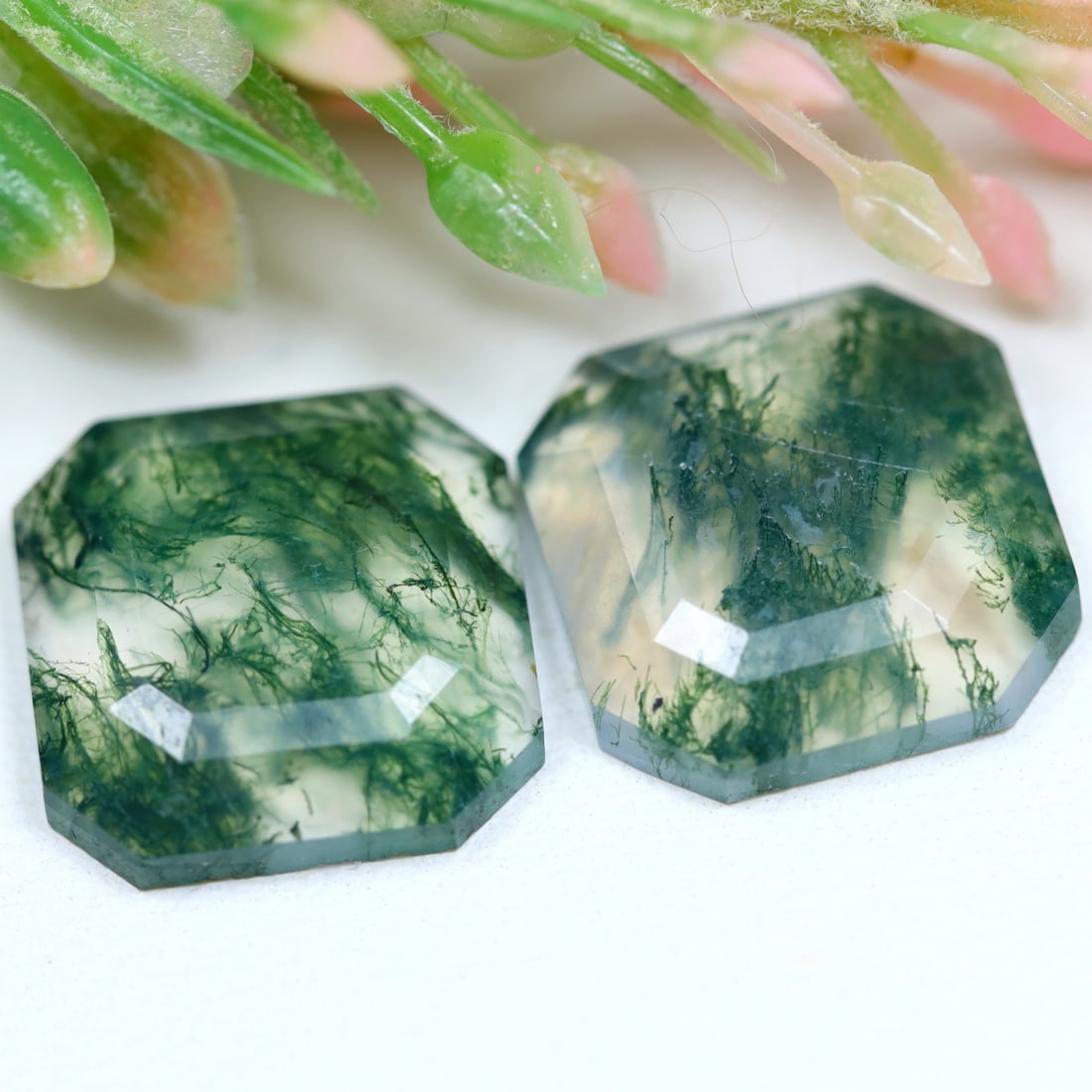 9.44Ct Natural Green Moss Agate - India Gemstone - Square Faceted Pair: Ksmith Jewels Global Welcome to our auction house, today auction brought to you by Ksmith Jewels Global based in Penang, Malaysia specialize in all kinds of opal and color gemstone both in manufacturi