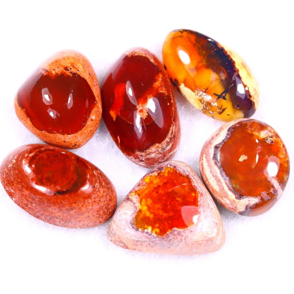 19.62Ct Group of 6 Mexican Fire Opal - Mexican Opal - Cabochon: Ksmith Jewels Global Welcome to our auction house, today auction brought to you by Ksmith Jewels Global based in Penang, Malaysia specialize in all kinds of opal and color gemstone both in manufacturi