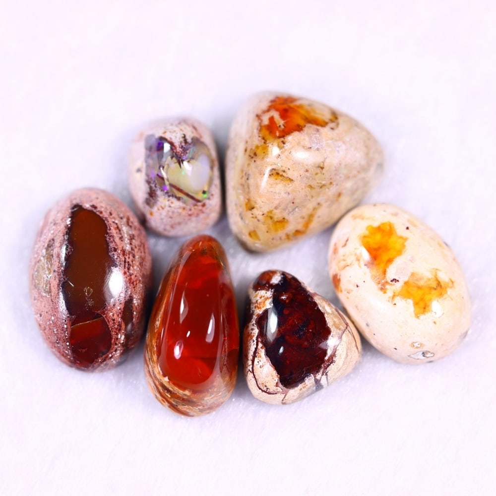 23.55Ct Group of 6 Mexican Fire Opal - Mexican Opal - Cabochon: Ksmith Jewels Global Welcome to our auction house, today auction brought to you by Ksmith Jewels Global based in Penang, Malaysia specialize in all kinds of opal and color gemstone both in manufacturi