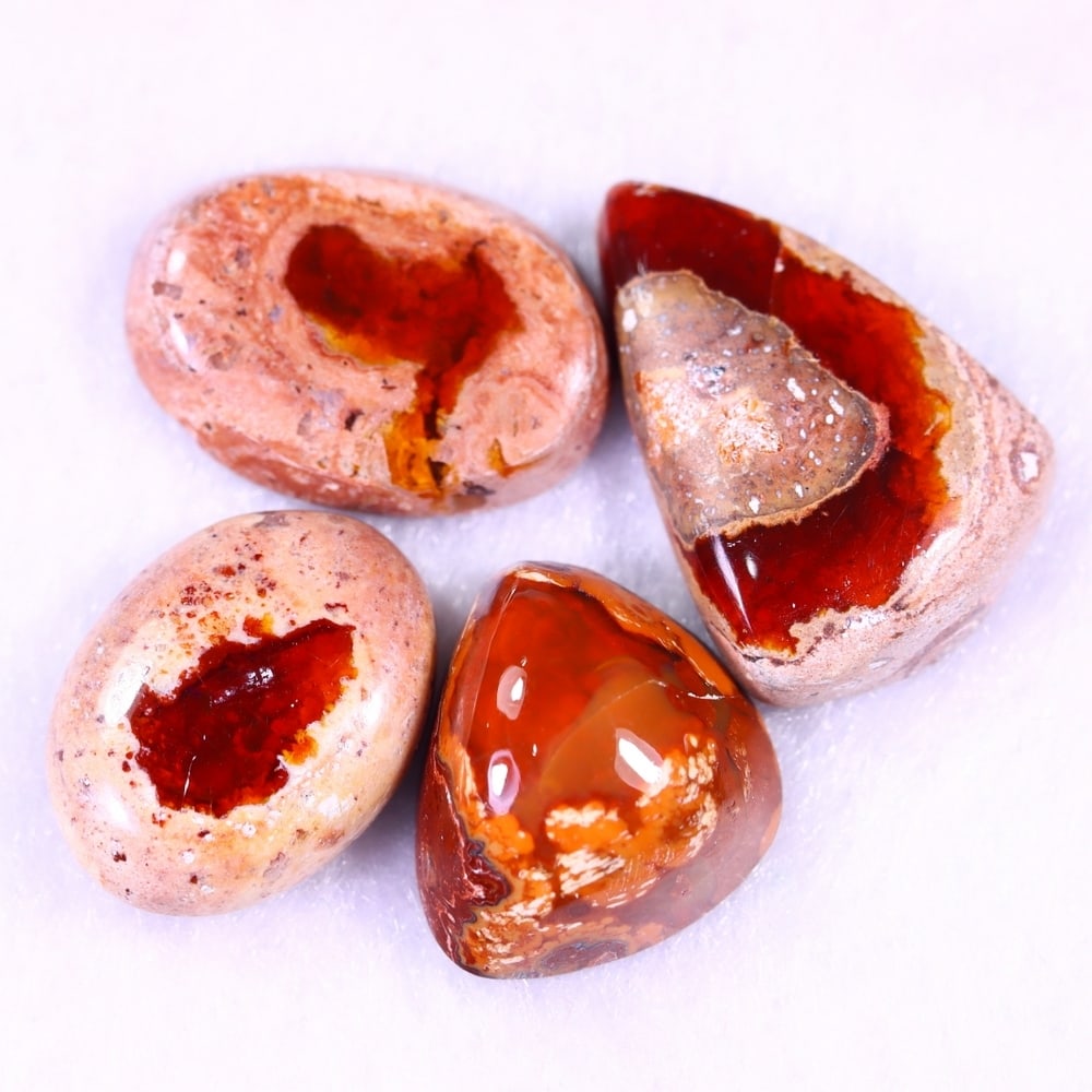 24.04Ct Group of 4 Mexican Fire Opal - Mexican Opal - Cabochon: Ksmith Jewels Global Welcome to our auction house, today auction brought to you by Ksmith Jewels Global based in Penang, Malaysia specialize in all kinds of opal and color gemstone both in manufacturi