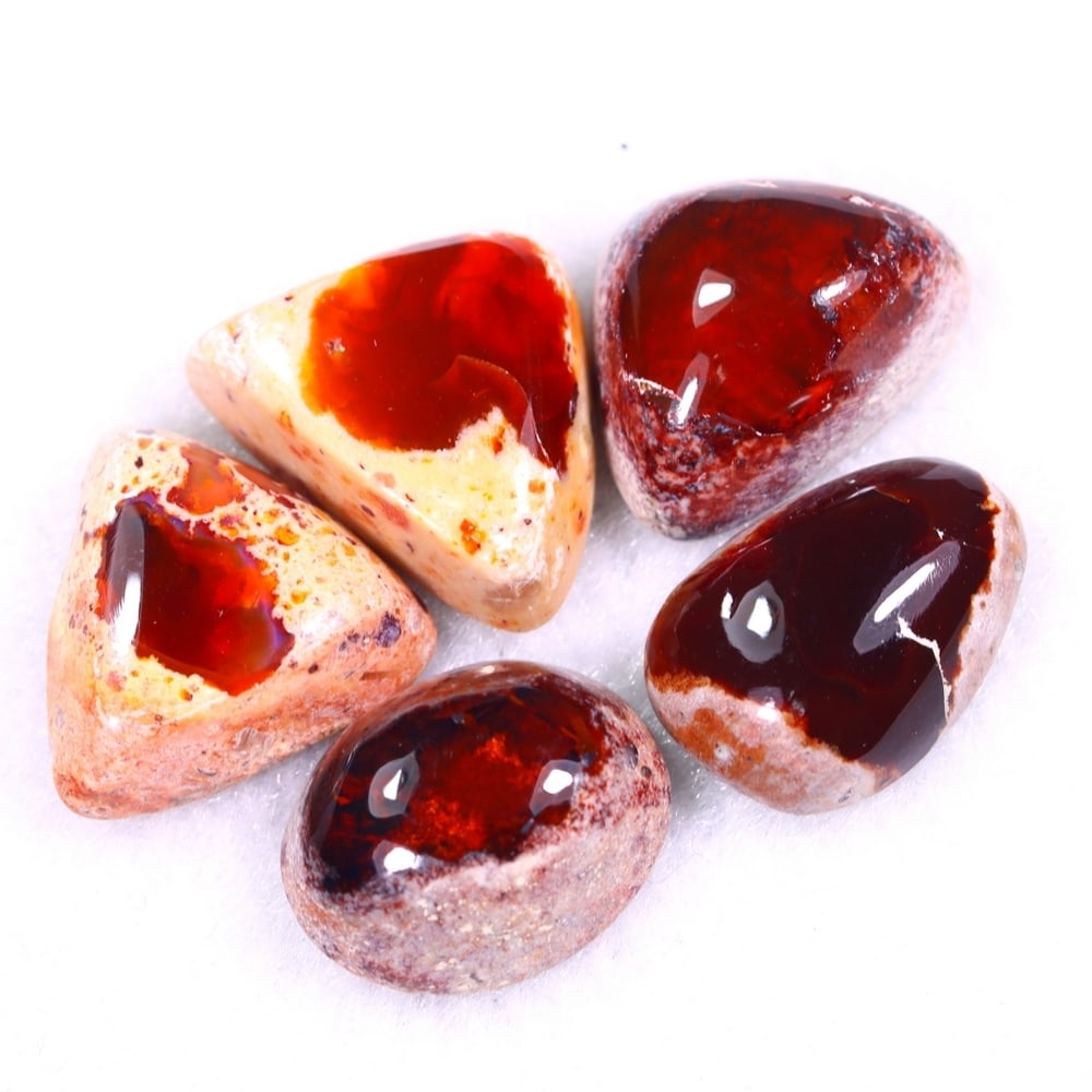 19.66Ct Group of 5 Mexican Fire Opal - Mexican Opal - Cabochon: Ksmith Jewels Global Welcome to our auction house, today auction brought to you by Ksmith Jewels Global based in Penang, Malaysia specialize in all kinds of opal and color gemstone both in manufacturi