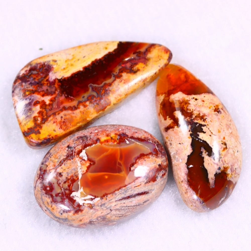 35.02Ct Group of 3 Mexican Fire Opal - Mexican Opal - Cabochon: Ksmith Jewels Global Welcome to our auction house, today auction brought to you by Ksmith Jewels Global based in Penang, Malaysia specialize in all kinds of opal and color gemstone both in manufacturi