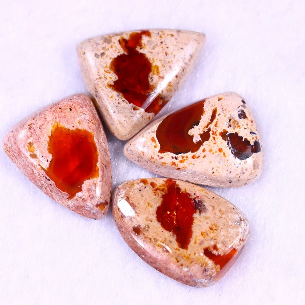 19.22Ct Group of 4 Mexican Fire Opal - Mexican Opal - Cabochon: Ksmith Jewels Global Welcome to our auction house, today auction brought to you by Ksmith Jewels Global based in Penang, Malaysia specialize in all kinds of opal and color gemstone both in manufacturi