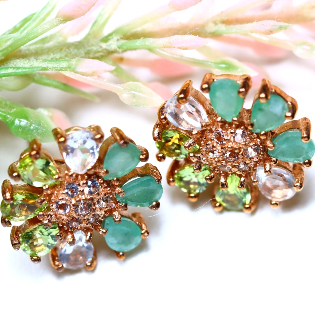 Total Weight 16.2Cts Natural Unheated Green Emerald, Peridot & Topaz Earrings 925 Sterling Silver (1 of 2)