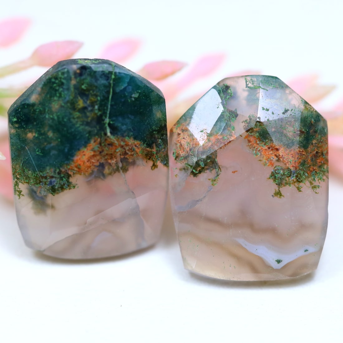 12.11Ct Natural Moss Agate Cabochon Rose Cut Pair (OT6938) (1 of 2)