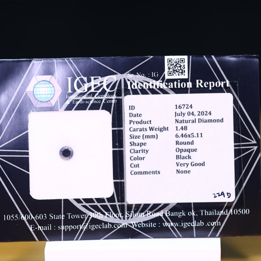 1.48ct IGEC Certified Black Diamond 6.46mm - Natural Diamond, Loose Diamond: Ksmith Jewels Global Welcome to our auction house, today auction brought to you by Ksmith Jewels Global based in Penang, Malaysia specialize in all kinds of opal, diamond and color gemstone both in ma
