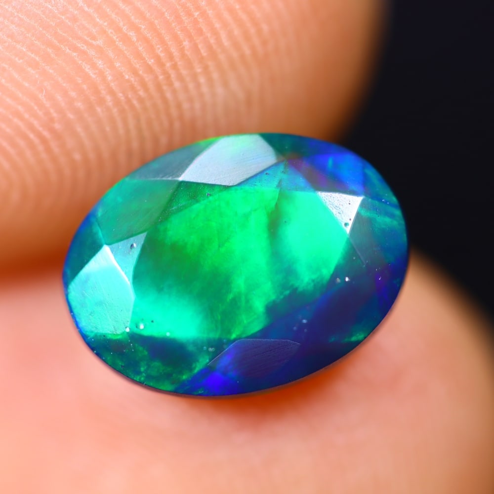 1.55Ct Welo Black Opal Polished - Ethiopian Opal - Oval Faceted (1 of 5)