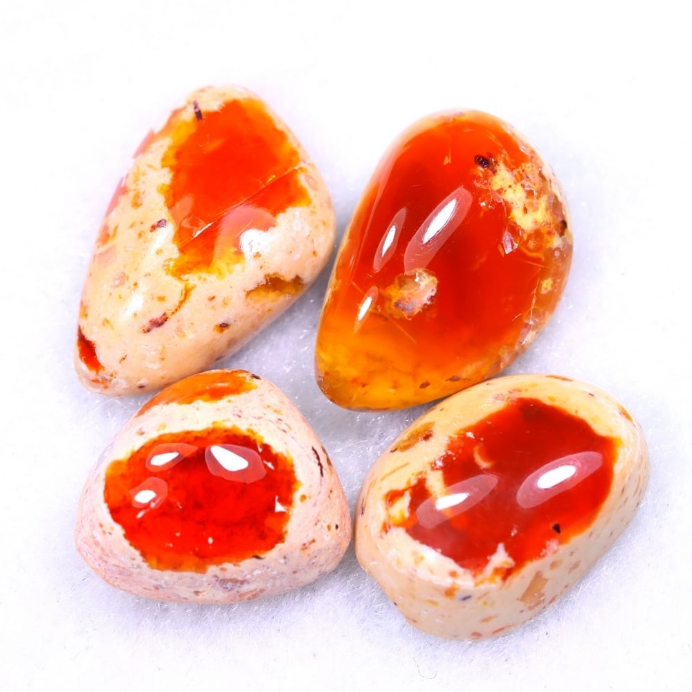 14.36Ct Group of 4 Mexican Fire Opal - Mexican Opal - Cabochon: Ksmith Jewels Global Welcome to our auction house, today auction brought to you by Ksmith Jewels Global based in Penang, Malaysia specialize in all kinds of opal and color gemstone both in manufacturi