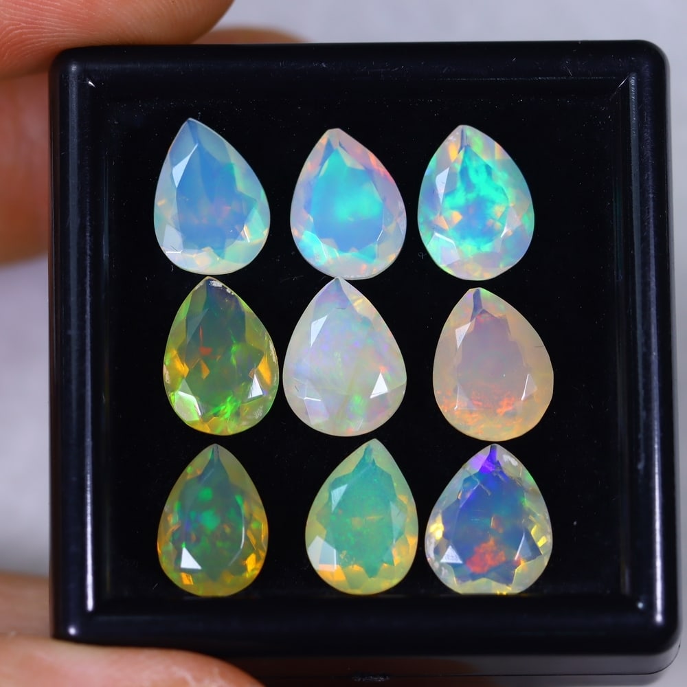 12.16Ct Welo Opal Lot - Ethiopian Opal - Pear Faceted: Ksmith Jewels Global Welcome to our auction house, today auction brought to you by Ksmith Jewels Global based in Penang, Malaysia specialize in all kinds of opal and color gemstone both in manufacturi