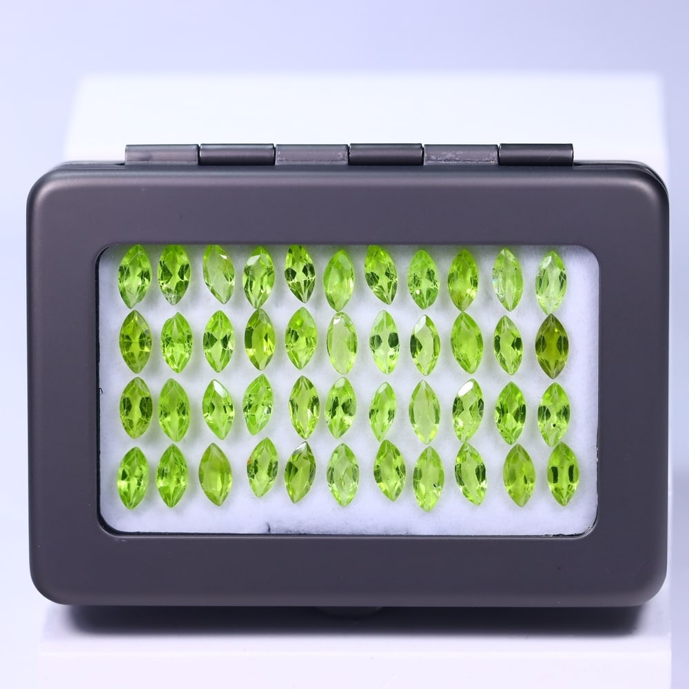 25.46Ct Peridot Lot - Polished Faceted - Marquise Faceted: Ksmith Jewels Global Welcome to our auction house, today auction brought to you by Ksmith Jewels Global based in Penang, Malaysia specialize in all kinds of opal and color gemstone both in manufacturi