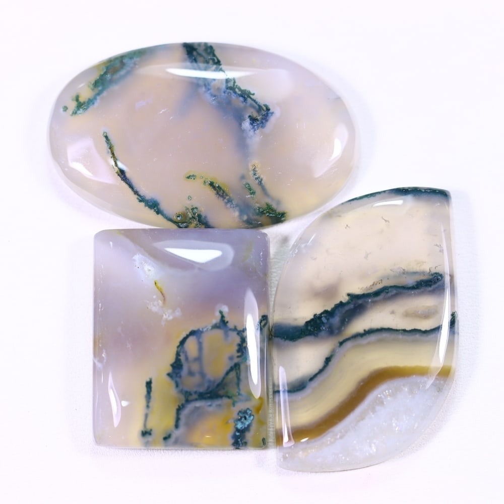 111Ct Moss Agate Cabochon Set - Polished - 36x22 mm Approx: Ksmith Jewels Global Welcome to our auction house, today auction brought to you by Ksmith Jewels Global based in Penang, Malaysia specialize in all kinds of opal and color gemstone both in manufacturi
