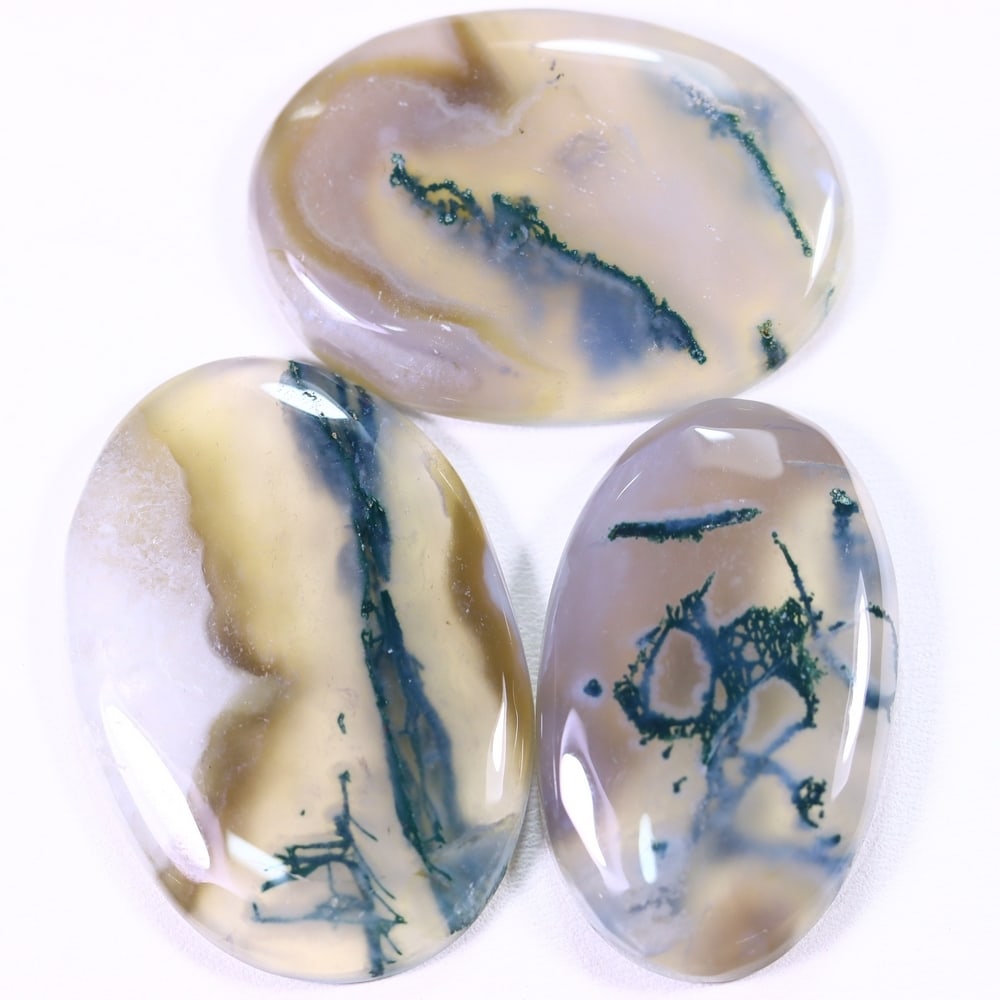 120Ct Moss Agate Cabochon Set - Polished - 35x24 mm Approx: Ksmith Jewels Global Welcome to our auction house, today auction brought to you by Ksmith Jewels Global based in Penang, Malaysia specialize in all kinds of opal and color gemstone both in manufacturi