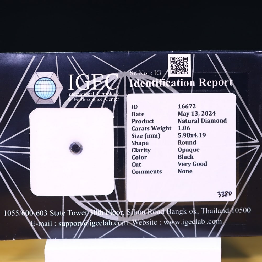 1.06ct IGEC Certified Black Diamond 5.98mm - Natural Diamond, Loose Diamond: Ksmith Jewels Global Welcome to our auction house, today auction brought to you by Ksmith Jewels Global based in Penang, Malaysia specialize in all kinds of opal, diamond and color gemstone both in ma