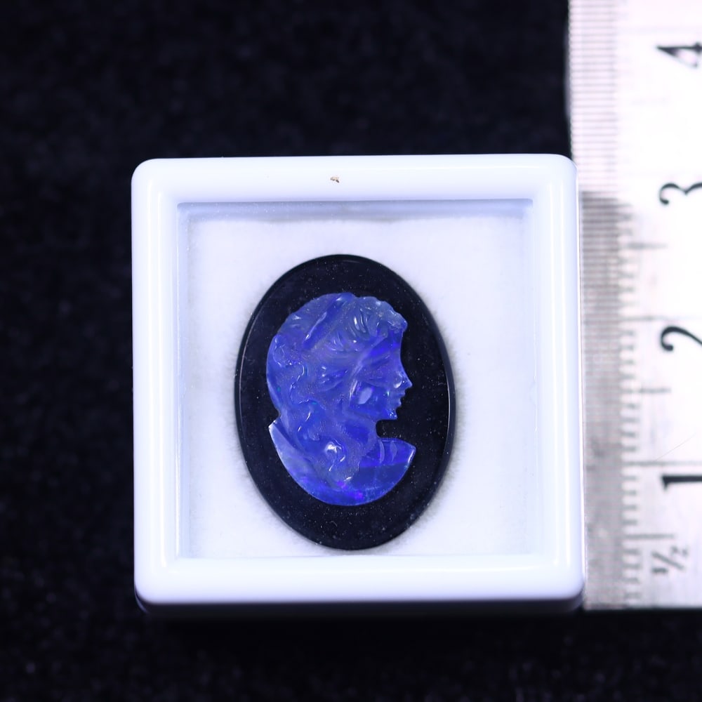 Natural Lightning Ridge Opal Carving on Black Onyx (1 of 2)