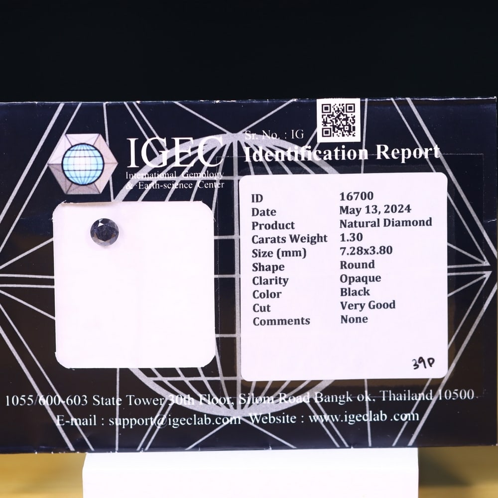 1.30ct IGEC Certified Black Diamond 7.28mm - Natural Diamond, Loose Diamond: Ksmith Jewels Global Welcome to our auction house, today auction brought to you by Ksmith Jewels Global based in Penang, Malaysia specialize in all kinds of opal, diamond and color gemstone both in ma