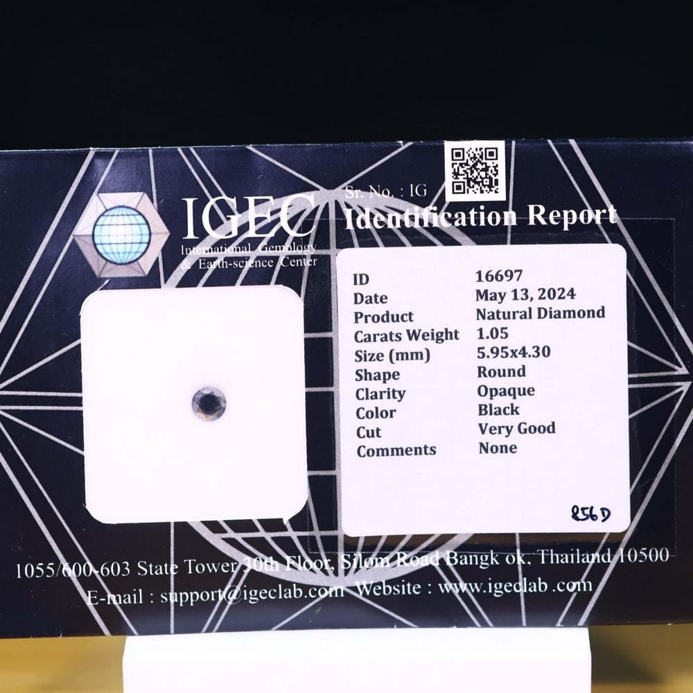 1.05ct IGEC Certified Black Diamond 5.95mm - Natural Diamond, Loose Diamond: Ksmith Jewels Global Welcome to our auction house, today auction brought to you by Ksmith Jewels Global based in Penang, Malaysia specialize in all kinds of opal, diamond and color gemstone both in ma