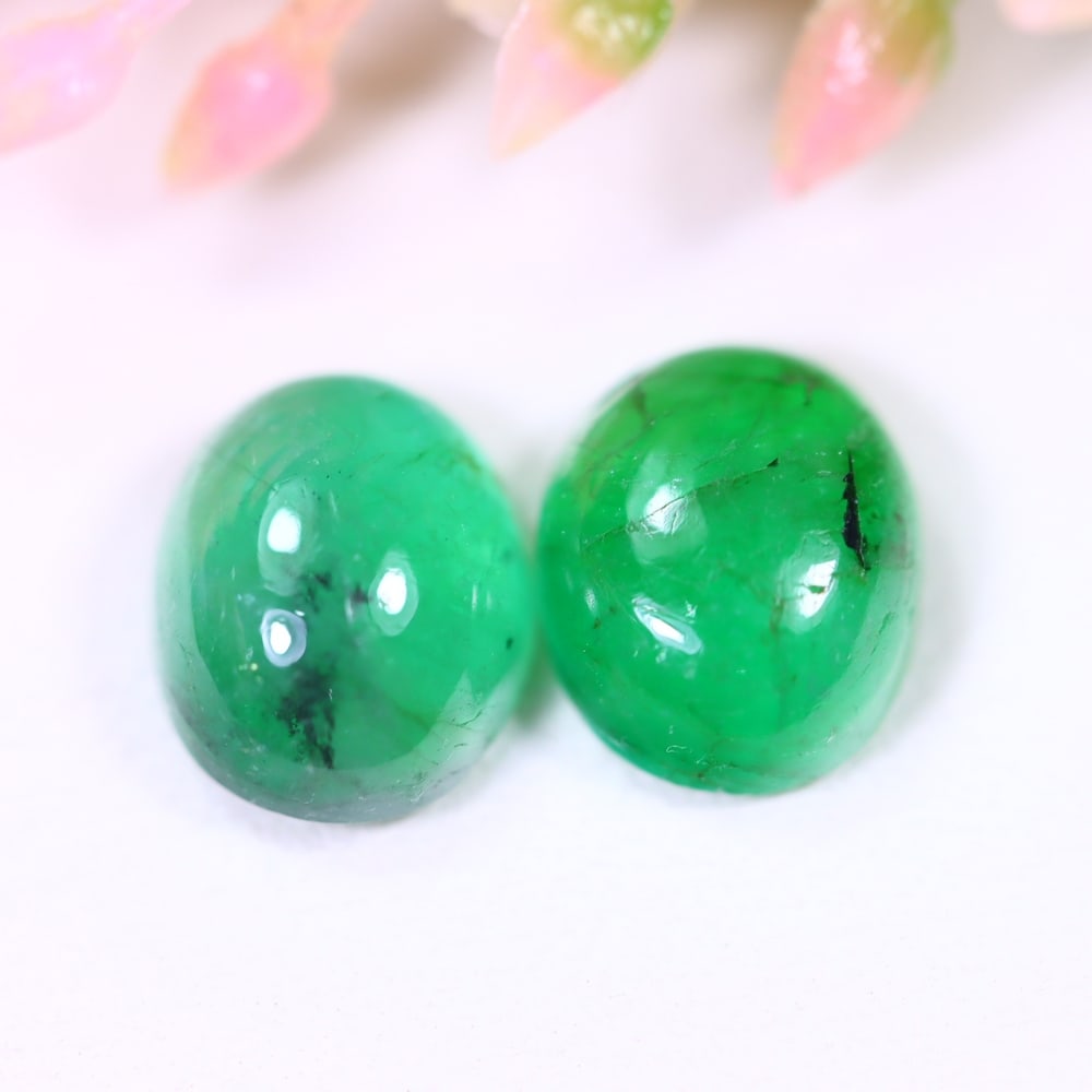 3.93Ct Zambian Emerald Pair - Polished Cabochon - Oval Cabochon (1 of 2)