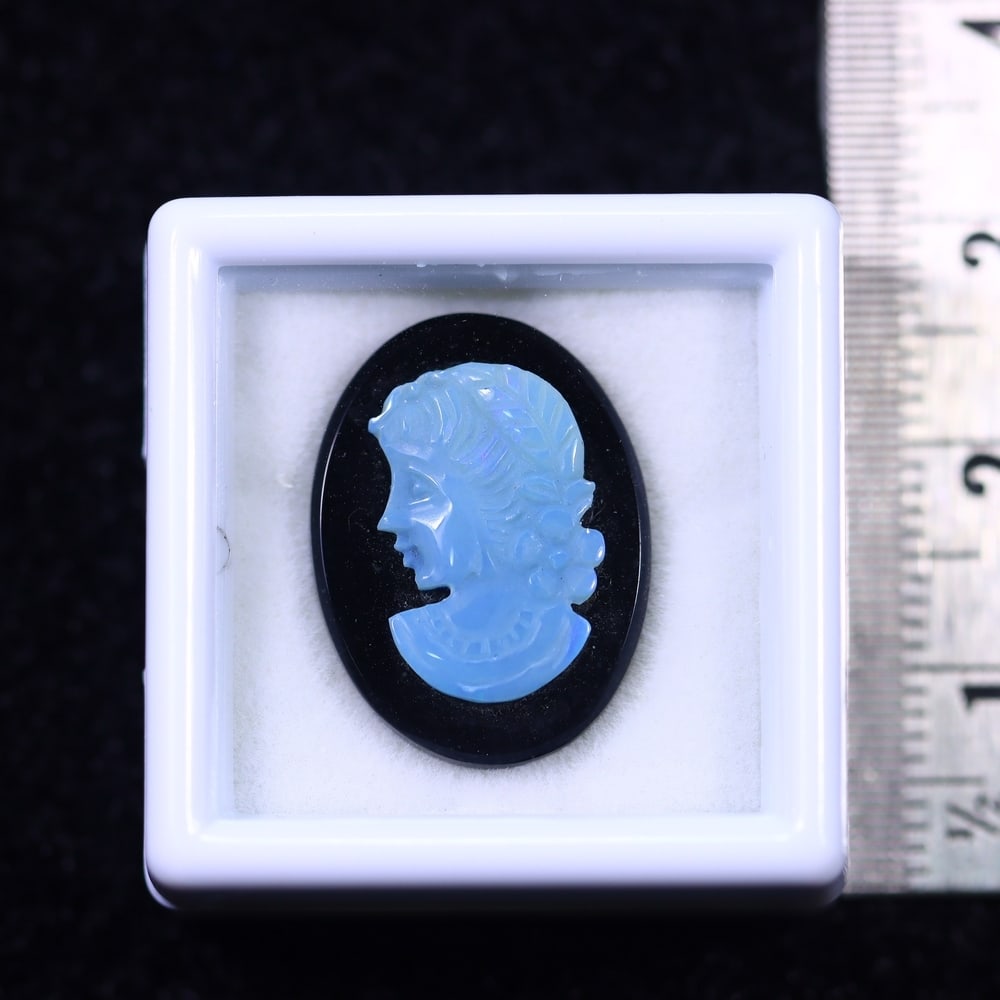 Natural Lightning Ridge Opal Carving on Black Onyx (1 of 2)
