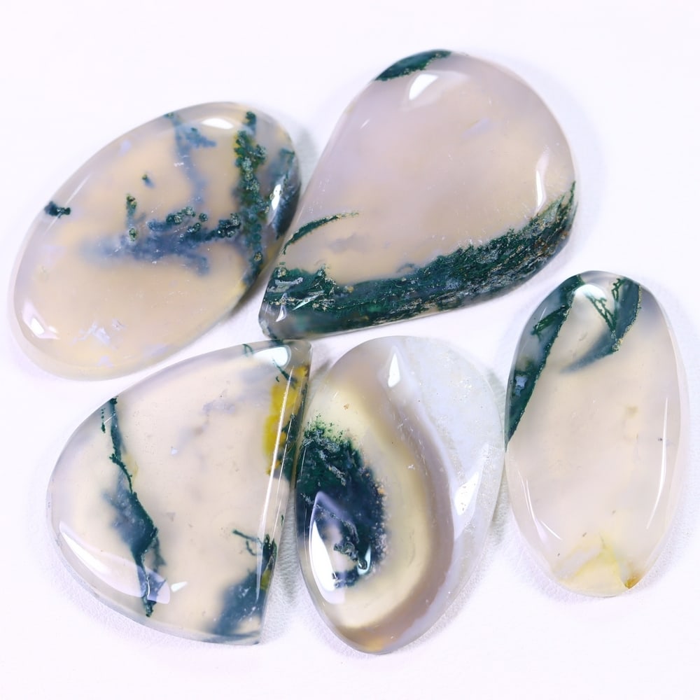 103Ct Moss Agate Cabochon Set - Polished - 28x17 mm Approx: Ksmith Jewels Global Welcome to our auction house, today auction brought to you by Ksmith Jewels Global based in Penang, Malaysia specialize in all kinds of opal and color gemstone both in manufacturi