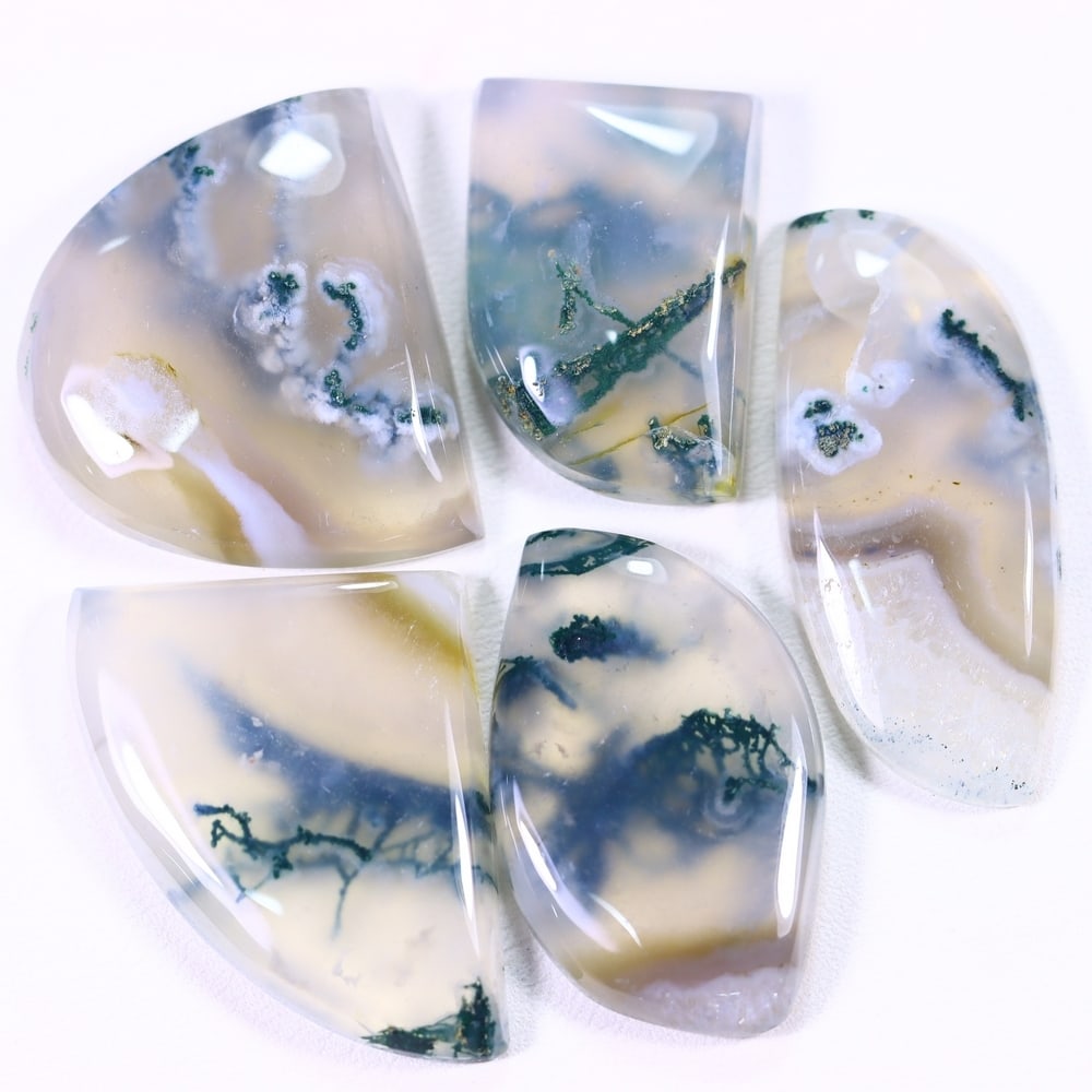 123Ct Moss Agate Cabochon Set - Polished - 25x22 mm Approx: Ksmith Jewels Global Welcome to our auction house, today auction brought to you by Ksmith Jewels Global based in Penang, Malaysia specialize in all kinds of opal and color gemstone both in manufacturi