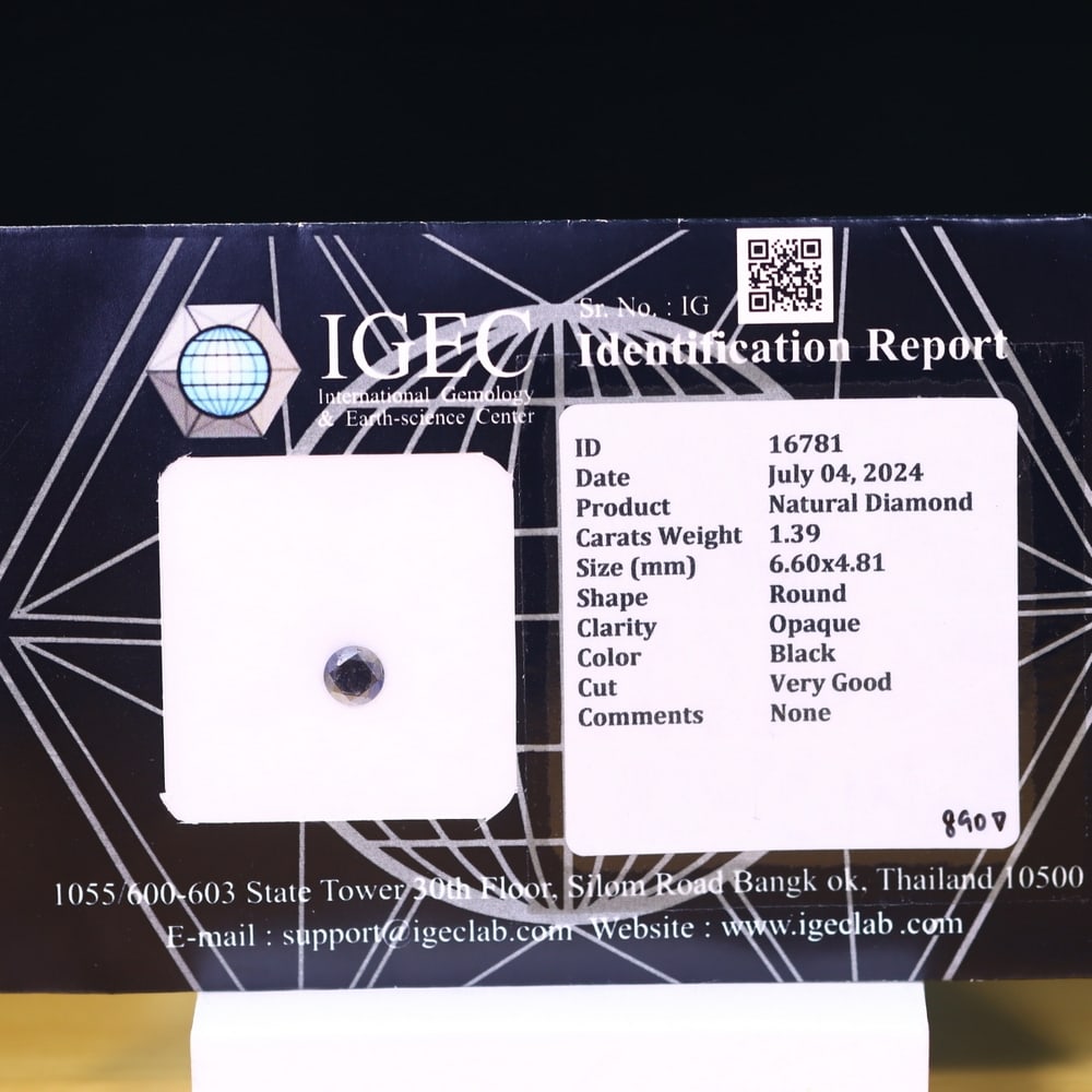 1.39ct IGEC Certified Black Diamond 6.60mm - Natural Diamond, Loose Diamond: Ksmith Jewels Global Welcome to our auction house, today auction brought to you by Ksmith Jewels Global based in Penang, Malaysia specialize in all kinds of opal, diamond and color gemstone both in ma